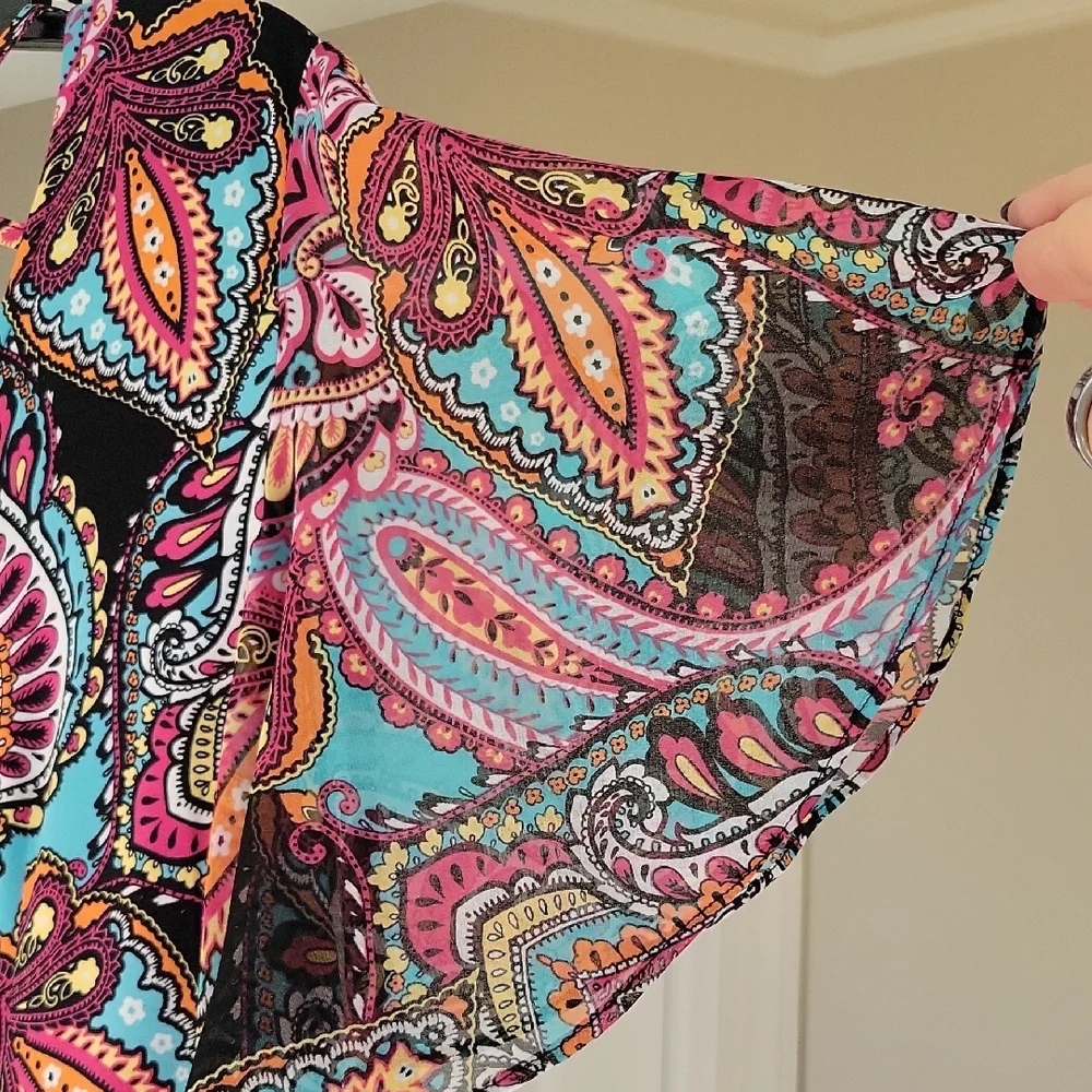 MSK Multicolor Vneck Paisley Dress Flutter Sleeves - Picture 4 of 7